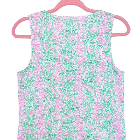 C&C California Pink Green Palm Tree Print Sleeveless Shift Dress V-Neck - Picture 5 of 10